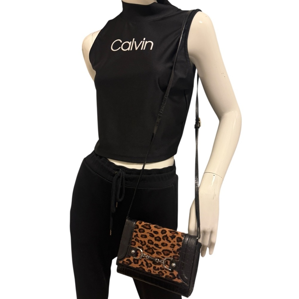 Vintage Brighton Animal Print Black Leather Tote Crossbody - Picture 8 of 16